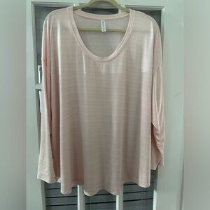 Athleta Long Sleeve Shirt Womens 3X Pink White Stripe Scoop Neck